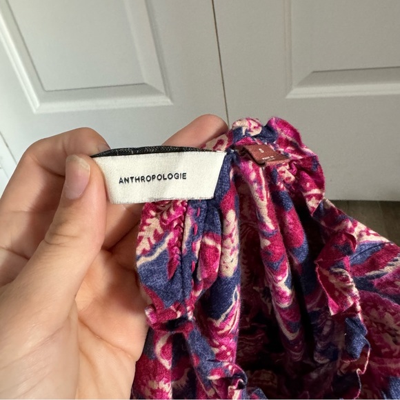 Anthropologie PILCRO Lucille Peasant Blouse Buttons Front Pink Red Size S - Picture 4 of 5